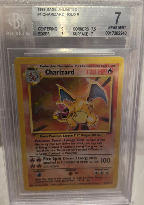 1999 POKEMON BASE UNLIMITED CHARIZARD HOLO R BECKETT 7 NEAR MINT